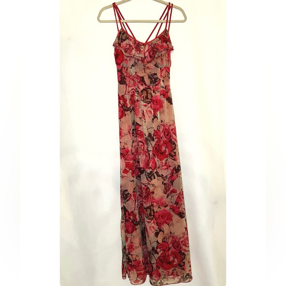 Floral Maxi Dress with Red Roses